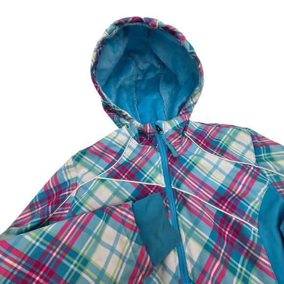 Snozu Soft Shell Fleece Lined Winter Blue Pink Plaid Jacket Coat Girls 14-16 - Picture 2 of 5